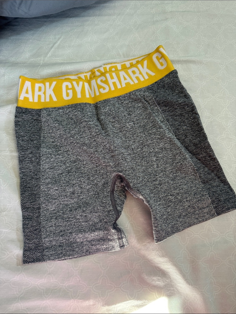 Gymshark Womens Grey Seamless Shorts with Yellow Waistband